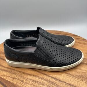 ECCO Soft 7 Shoes Womens Size 8 Black Leather Laser Cut Slip On Perforated